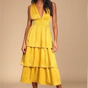 Lulu's Yellow Tiered Ruffled Midi Dress
